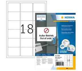 Herma Etikety A4 biele 63,5x46,6 mm / Etikety / papier / snímateľné / 1800 ks