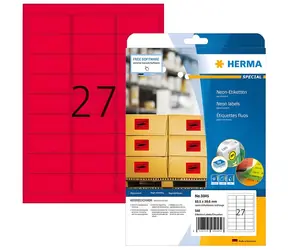 Herma Etikety A4 neónovo červená 63,5x29,6 mm / Etikety / papier matný / trvalé lepenie / 540 ks