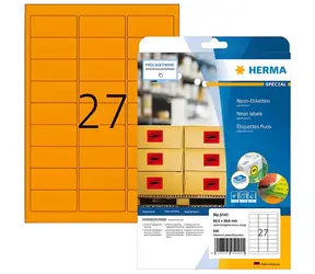 Herma Etikety neónovo oranžové 63,5x29,6 mm / Etikety / papier matný / A4 / 540 ks