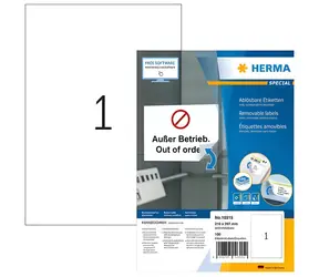 Herma Etikety A4 210x297 mm / biele, snímateľné / 100 listov / 100 ks