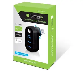 Techly IUSB3-HUB3-ROTB čierny / USB hub / 3x USB 3.0 Type-A / otočný 180 ° / kábel