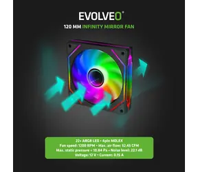 Evolveo 120UX-M čierny / Ventilátor / 120 mm / ARGB / Master / Molex