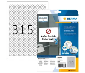 Herma Okrúhle etikety 10 mm / biele, snímateľné / A4 / 25 listov / 7875 ks