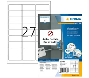 Herma Univerzálne etikety 63,5x29,6 mm / biele, snímateľné / 100 listov A4 / 2700 ks