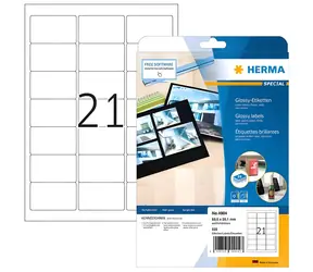 Herma etikety 63,5x38,1 mm biela lesklý papier / Etikety / A4 / laser / permanentný / 525 ks