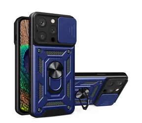 Hurtel Hybrid Armor Camshield iPhone 15 Pro modrá / Kryt / Stojanček / Krytka kamery