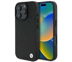 BMW Signature Leather Diamond Metal Logo čierna / Zadný kryt / MagSafe / pre iPhone 16 Pro Max