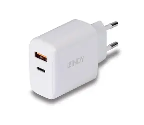 Lindy 73424 30W biela / Nabíjačka / USB-C + USB-A / PD 3.0