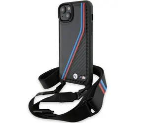 BMW M Edition Carbon Tricolor Lines & Strap čierna / Puzdro / pre Apple iPhone 15/14/13