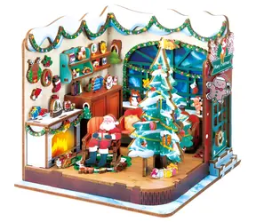 2KIDS TOYS 3D drevená skladačka Miniatúra domčeku Santova dielňa / 3D skladačka / 100+ dielikov / LED osvetlenie / 14+