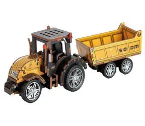 2KIDS TOYS 3D drevená skladačka Traktor s prívesom / 60 dielikov / od 6 rokov