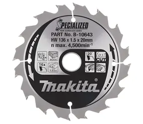 Makita Pílový kotúč na drevo 136x20 mm / Pílový kotúč / 16 zubov / Rezanie nasucho
