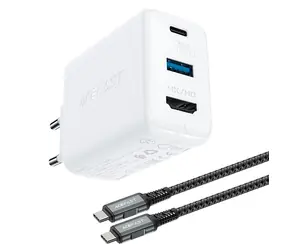 Acefast A17 GaN nabíjačka biela / Nabíjací adaptér s HDMI výstupom / 65W / HDMI 4K 60Hz / USB-C + USB-A