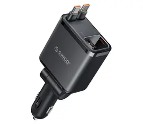 Orico Twin Reach čierna / Autonabíjačka / 45W / USB-A + USB-C / 2x navíjací kábel USB-C