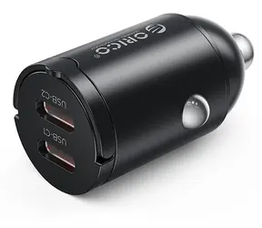 Orico MiniRing čierna / Nabíjačka do auta / 2x USB-C / 30W