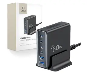 Tech-Protect DC160W-GAN čierna / Nabíjacia stanica / GaN / 6 portov / 160W