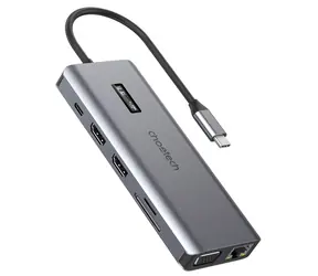Choetech HUB-M26 sivá / USB-C Hub s displejom / 12v1 / HDMI / VGA / SD & TF čítačka kariet