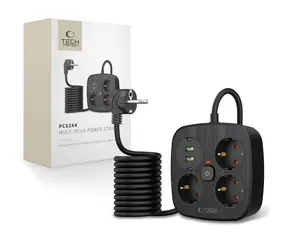 Tech-Protect PCS3X4 čierna / Predlžovací prívod / 3x zásuvka / 2x USB-A / 2x USB-C / 200cm