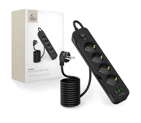 Tech-Protect PCL4X3 čierna / Predlžovací kábel / 4X 240V / 2x USB-A / 1x USB-C / 200 cm