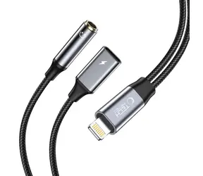 Tech-Protect UltraBoost čierna / Adaptér / Lightning - Jack 3,5 mm + Lightning / audio a nabíjanie