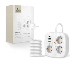 Tech-Protect PCS3X4 biela / Predlžovací kábel / 3x zásuvka / 2x USB-A / 2x USB-C / 200 cm