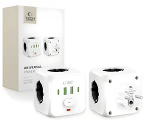 Tech-Protect PCL3x4 biela / Zásuvkový blok / 3x Schuko / 2x USB-A / 2x USB-C