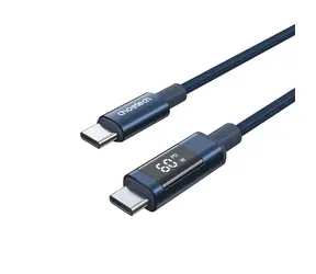 Choetech XCC-1068 modrá / Kábel USB-C (M) - USB-C (M) / PD 60W / displej s ukazovateľom výkonu / 1,2 m