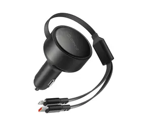Orico Dual Stretch nabíjačka do auta čierna / Nabíjačka do auta / 2x výsuvný kábel USB-C + Lightning / 60W