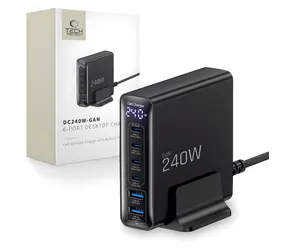 Tech-Protect DC240W-GaN čierna / Nabíjacia stanica / GaN / 6 portov / 4X USB-C / 2x USB-A / 240W / QC 3.0