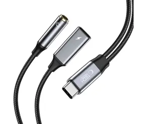 Tech-Protect UltraBoost čierna / Adaptér / USB-C - 3,5 mm jack + USB-C / PD 60W 6A