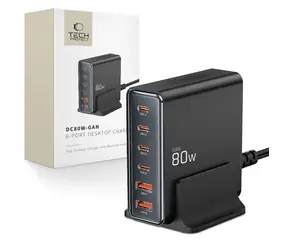Tech-Protect DC80W-GAN čierna / Nabíjacia stanica / GaN / 6 portov / PD 80W / QC 3.0