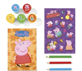 Sada pečiatok Prasiatko Peppa s doplnkami / Pečiatky / 5 pečiatok + 3 pastelky + nálepky + blok