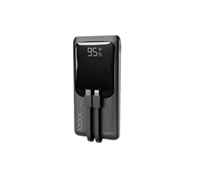 Gembird Powerbank 10000 mAh integrované káble čierna / Powerbanka / USB-C vstup / USB-A, USB-C výstup / 20 W PD