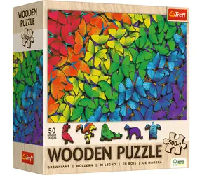 Trefl Drevené puzzle Dúhoví motýle / 501 dielikov / 37,5 x 25,4 cm