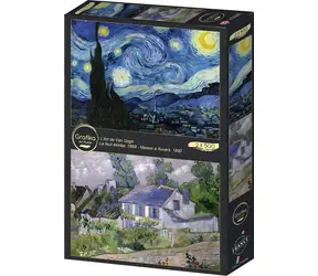 GRAFIKA Puzzle Hviezdna noc a dom Auvers / 2x500 dielikov / 47,8 × 34,2 cm