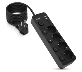 Huslog nabíjacia stanica 15W čierna / 4X zásuvka / 2x USB-C / 2x USB-A / 5x vypínač