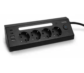 Huslog nabíjacia stanica 15W čierna / 4X zásuvka / 2x USB-C / 2x USB-A / LED lampička