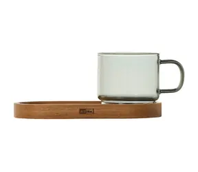 AdHoc IMPACT / Sada hrnčekov na espresso s podtáckom / 70 ml / sklo, akáciové drevo