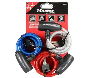 Master Lock 8127EURTRI / Špirálový zámok na bicykel / 1,8 m / 3 ks / Kľúč / Bezpečnostná trieda 4