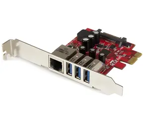 StarTech PCIe karta 3x USB 3.0 + Gigabit LAN / Radič USB / PCIe / RJ-45 / Realtek RTL8153