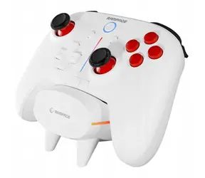 Rampage Hydra Pre biela / Gamepad / Bezdrôtový / RGB / Hall senzor / Magnetické spúšte / Nabíjacie stanice