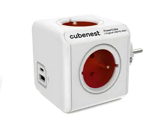 Cubenest PowerCube Original USB PD 20W červená / Rozbočovač / 4X zásuvka / USB-A + USB-C / Detská poistka