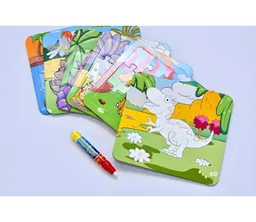 MAC TOYS Vyfarbovacie puzzle Zvieratká (M80092) / Vodou aktivované pero / Opakovane vyfarbiteľné