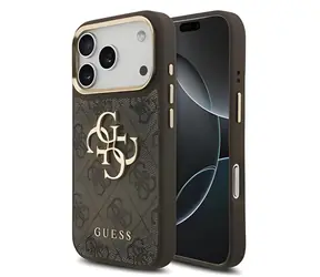 Guess PU Leather 4G Metal Logo Gold Frame hnedá / Zadný kryt / iPhone 18 Pro