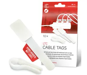 Label the cable Káblové štítky so suchým zipsom biele, 10 ks / Organizér káblov / opakovane použiteľné
