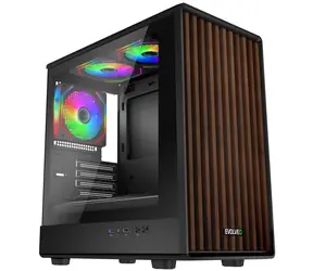 Evolveo Panthera čierna / PC skriňa / mATX / 3x ARGB 120mm / drevený panel / temperované sklo / bez zdroja