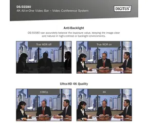 Digitus DS-55580 Video Bar Pre čierna / Videokonferenčný systém / 4K / 8 Mpx kamera / USB-C / RJ-45