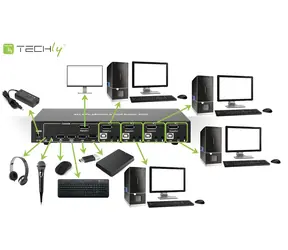 Techly IDATA-DP-KVM4 / KVM prepínač / DisplayPort 1.2 / 4 PC / 4K 30Hz / USB Hub