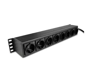 Lindy 73025 čierna / Zásuvková lišta do racku / 1,5 U / 8x Schuko / vypínač / 3500 W / horizontálna montáž