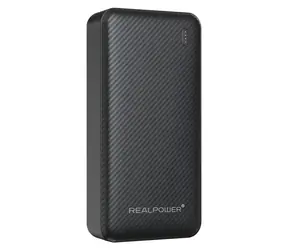 RealPower PB-20000 SSB čierna / Powerbanka 20 000 mAh / Pevnolátková batéria / USB-C 20W / USB-A 22,5W
